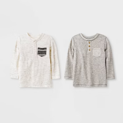 Toddler Boys' 2pk Henley Long Sleeve T-Shirt - Cat & Jack™ Cream/Heather Gray | Target