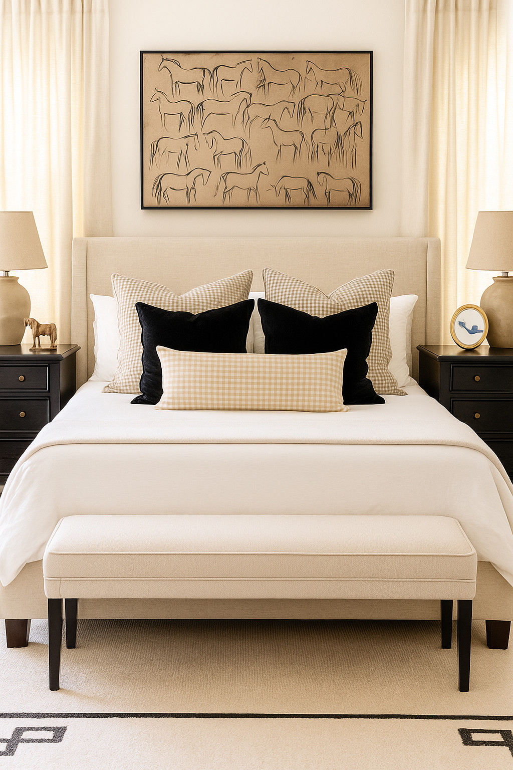 Western chic meets timeless comfort 🤍🐎 Affordable finds that bring elegance and a hint of rustic charm into your bedroom. From classic black nightstands to neutral layered bedding, this look is elevated but budget-friendly. Shop the look now and give your space that cozy western touch ✨ #LTKhome #LTKfinds #LTKinterior 

 #LTKHome #LTKFindsUnder100