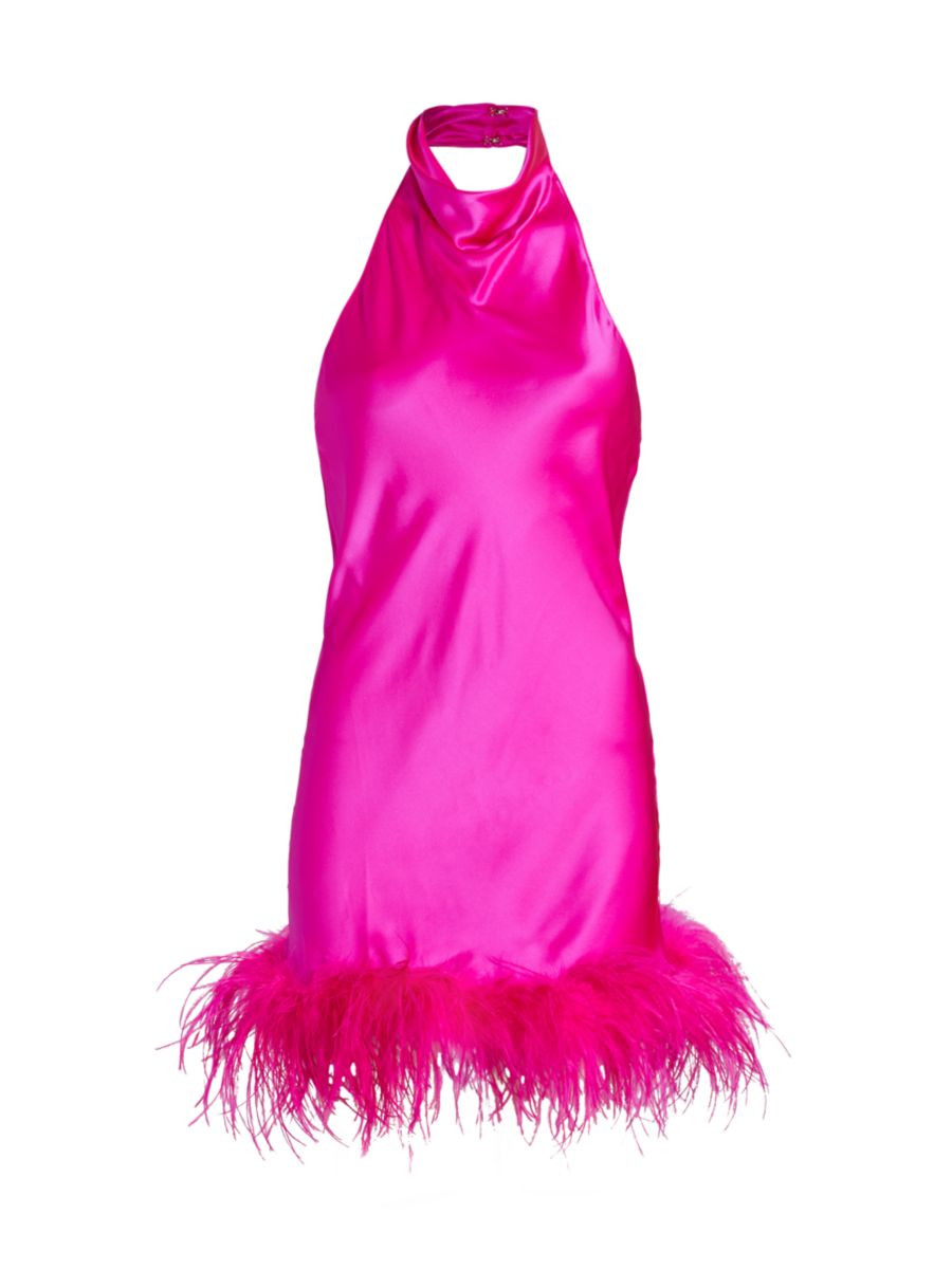 Amanda Uprichard Lunaria Feather-Trim Halter Dress | Saks Fifth Avenue