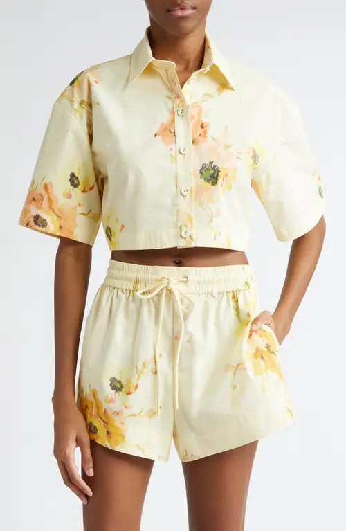Zimmermann Lightburst Relaxed Crop Shirt in Yellow Floral at Nordstrom, Size 1 | Nordstrom