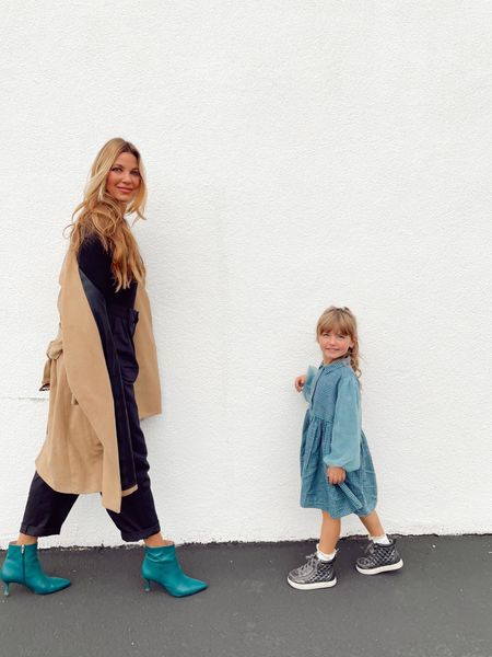 Mom and daughter, kids style, camel coat, black trousers, blue dress, black square neck top 

Pops of color ⚡️💎

Coat: 6
Trousers: 4
Top: m/l (runs small) 
Shoes: 7 1/2

Little girl dress: 4T


#LTKshoecrush #LTKFind #LTKfamily