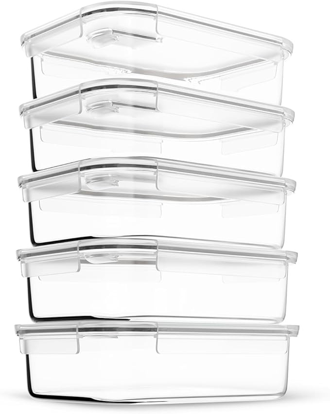 PrepNaturals 5 Pack 30 Oz Glass Meal Prep Containers - Dishwasher Microwave Freezer Oven Safe - G... | Amazon (US)