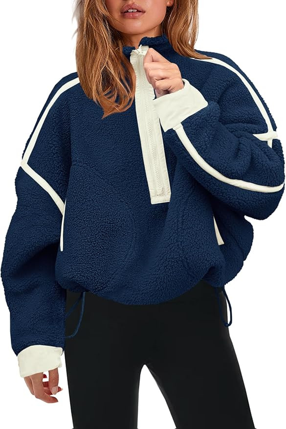 Panadila Womens Half Zip Sherpa Fleece Pullover Soft Oversized Sweatshirt with Pockets Warm Fuzzy... | Amazon (US)