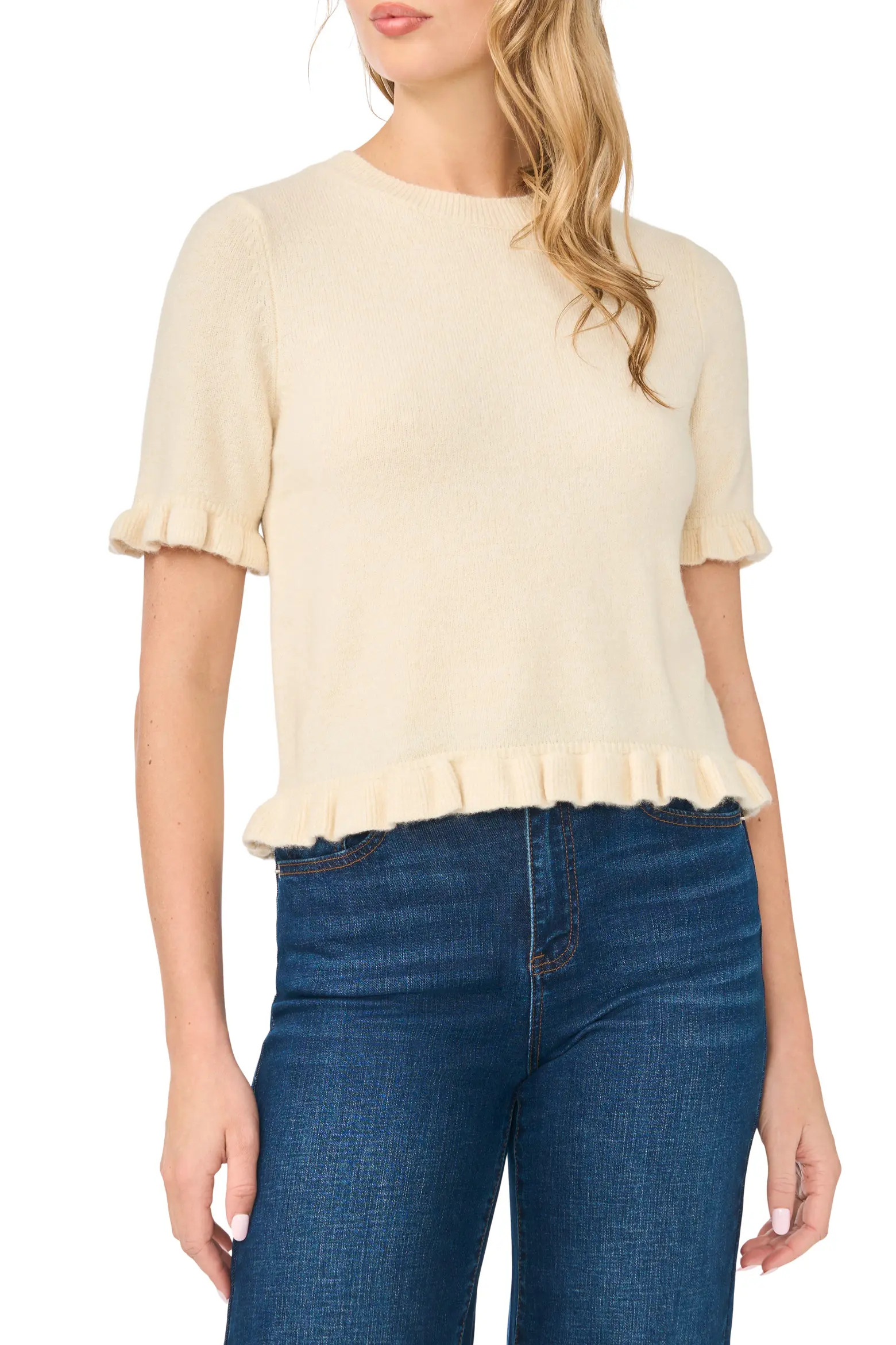 Ruffle Trim Short Sleeve Sweater (Women) | Nordstrom | Nordstrom