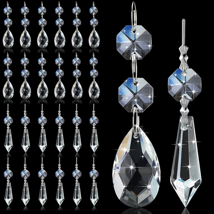 24 Pcs Chandelier Crystal Replacement 38 mm Teardrop & Icicle Crystal Prisms Hanging Crystals for... | Amazon (US)