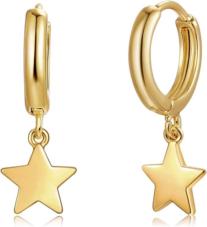 Gold Dangle Drop Hoop Earrings for Women Men Gold Plated Dainty Earrings Hypoallergenic Cross/Lig... | Amazon (US)