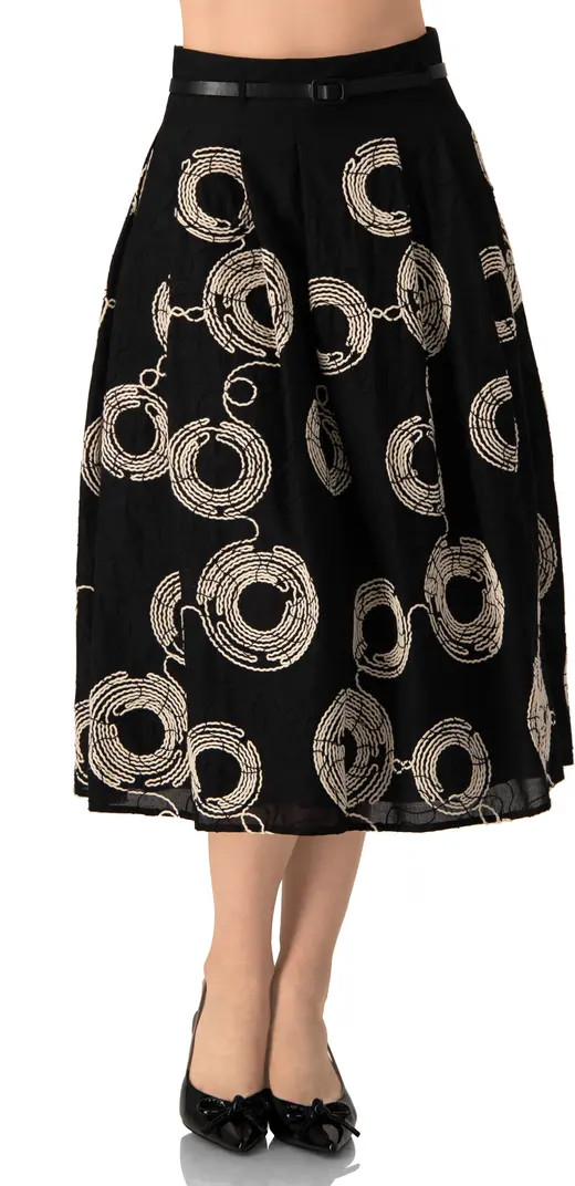Embroidered Midi Skirt with Belt | Nordstrom