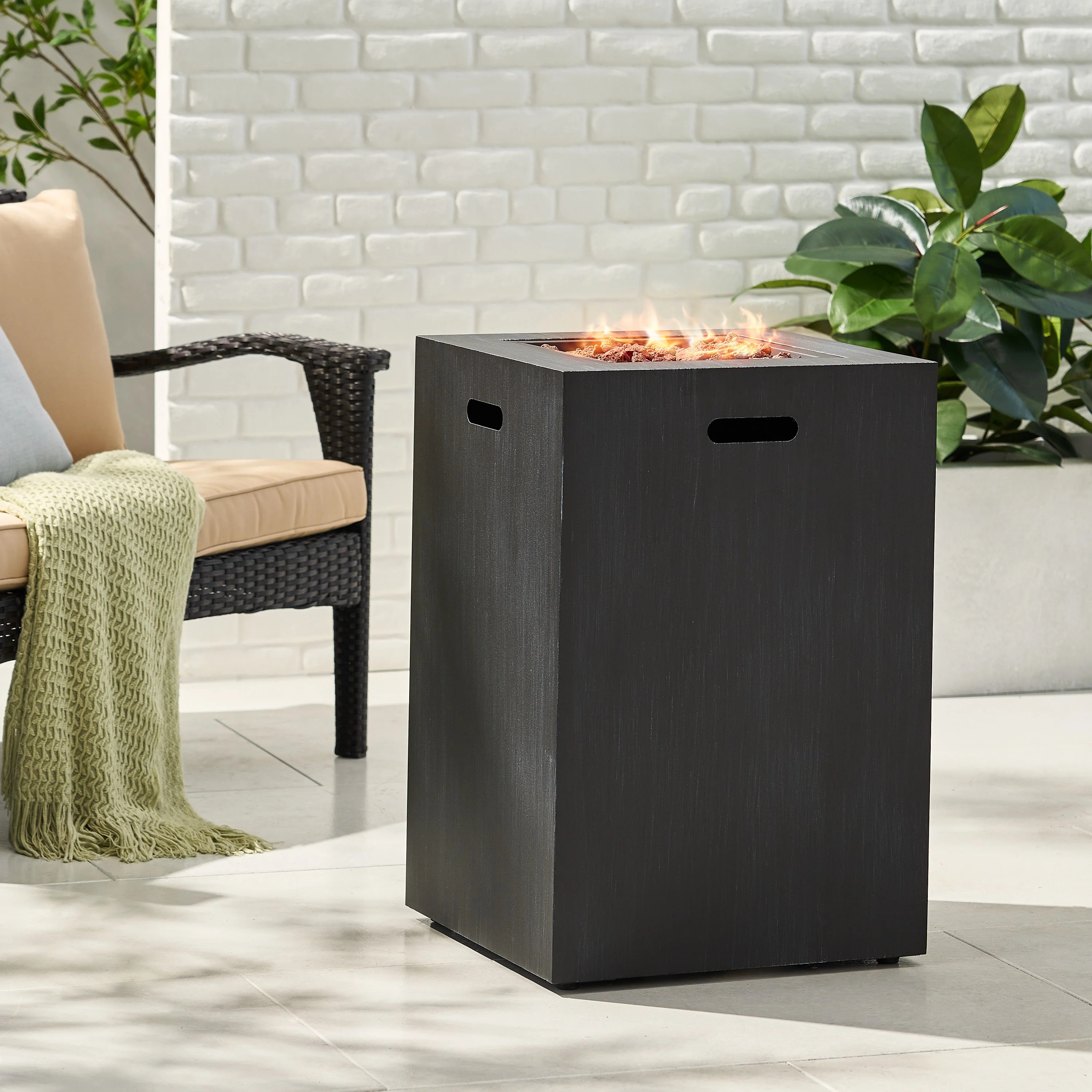 Reign Metal Outdoor 30,000 BTU Square Fire Column, Brushed Black | Walmart (US)