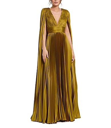 Mac Duggal Pleated Charmeuse V-Neck Cape Sleeve Gown - 12 | Dillard's