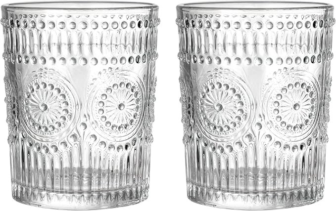 10 oz Vintage Drinking Glasses Set of 2, Flower Textured Water Glasses Glassware Cups, Small Cute... | Amazon (US)