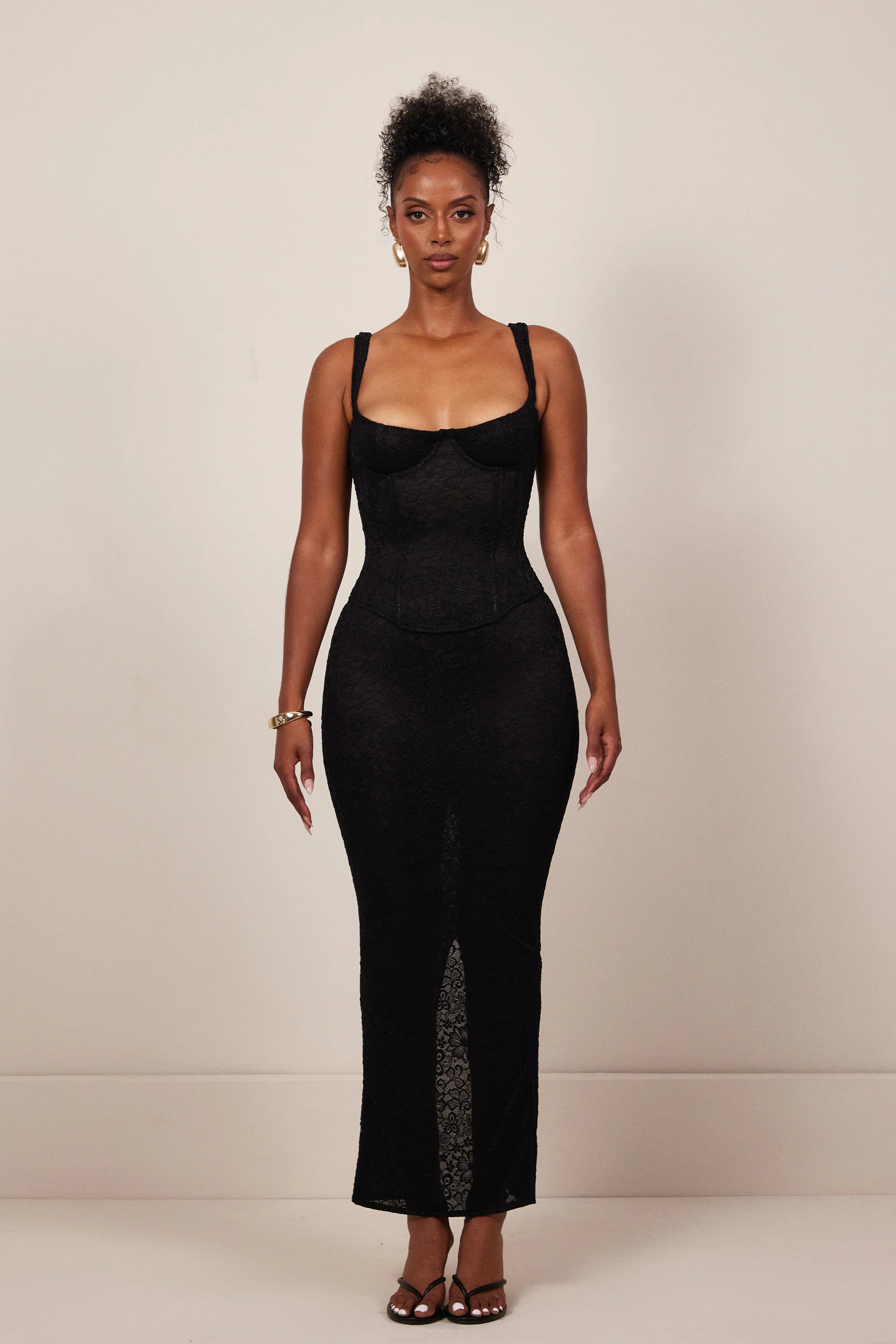 Lace cup corset maxi set Black | Mars The Label