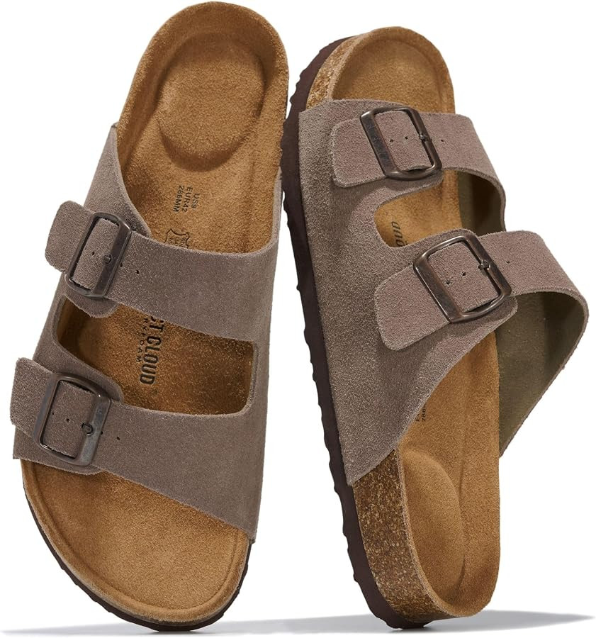 Project Cloud Mens Sandals 100% Genuine Leather - Memory Foam Insole & Cork Footbed Slides for Me... | Amazon (US)