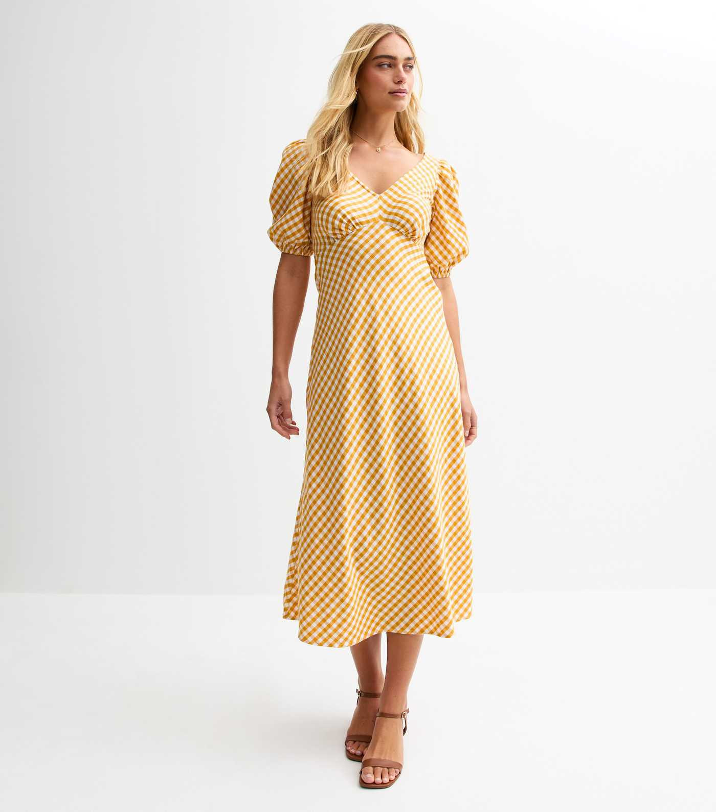 Yellow Gingham Bow Back Midi Dress | New Look | New Look (UK)
