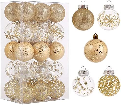 Amazon.com: 60mm/2.36inch Clear Christmas Ball Ornaments Set, 30ct Champagne Gold Christmas Ornam... | Amazon (US)