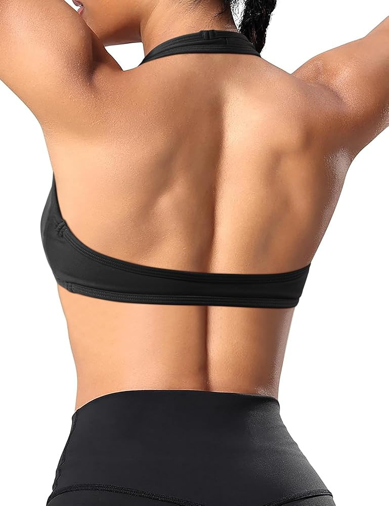 OMKAGI Halter Sports Bras for Women Open Back Workout Bras Padded Yoga Bra Gym Tops | Amazon (US)