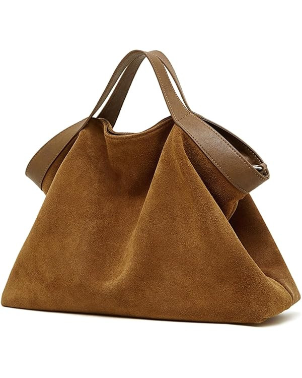 Large Suede Hobo Tote Bag, Brown Oversized Slouchy Shoulder Crossbody Bag for Daily Commute & Tra... | Amazon (US)