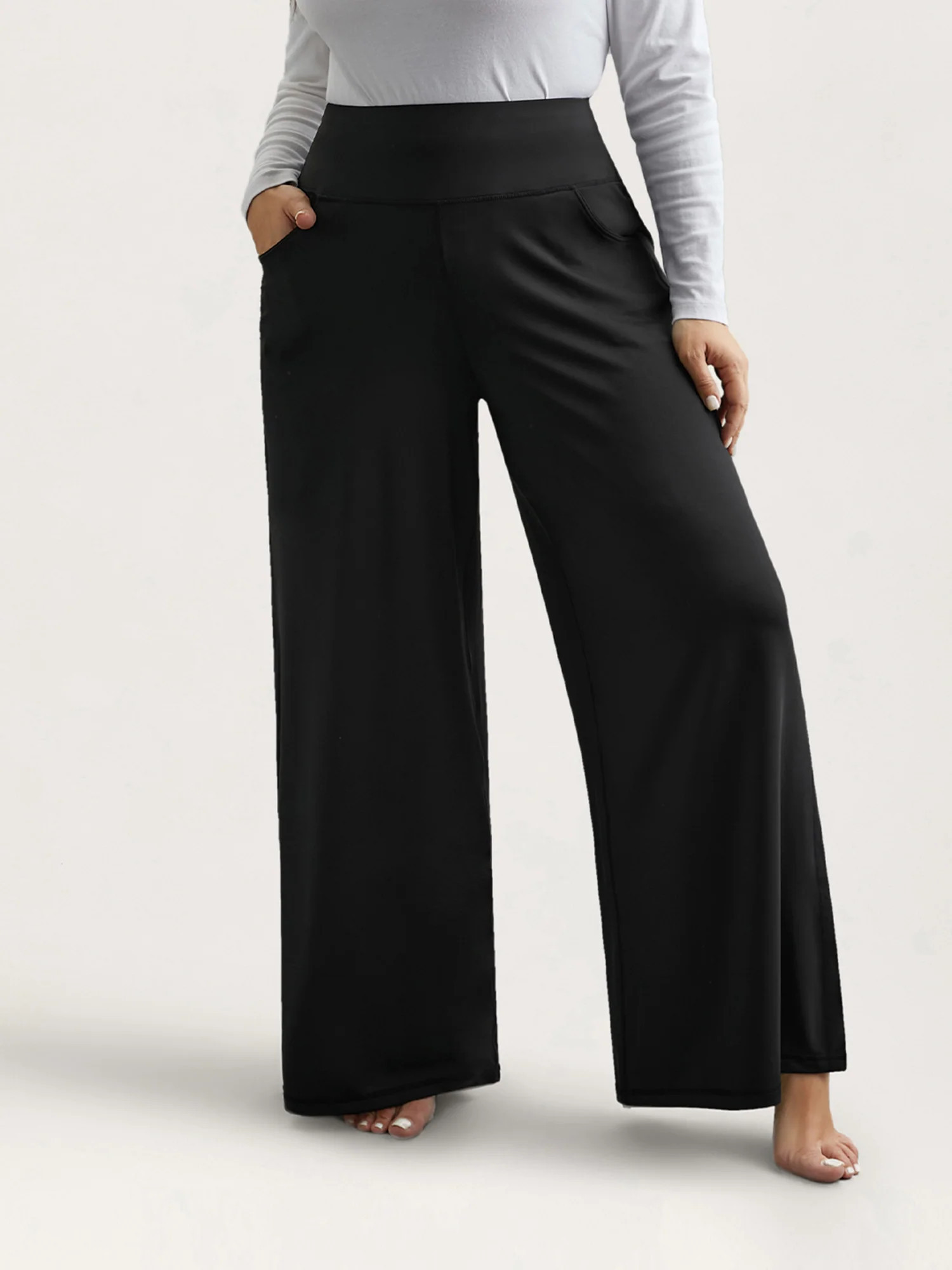 Super Stretchy Wide-Leg Casual Pocket Pants | Bloomchic