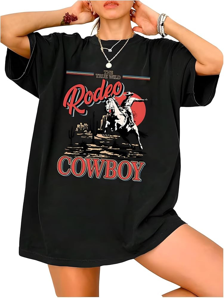 Oversized Western Shirts for Women Cowgirl Rodeo Graphic Tee Top Cowboy Vintage Country Concert O... | Amazon (US)