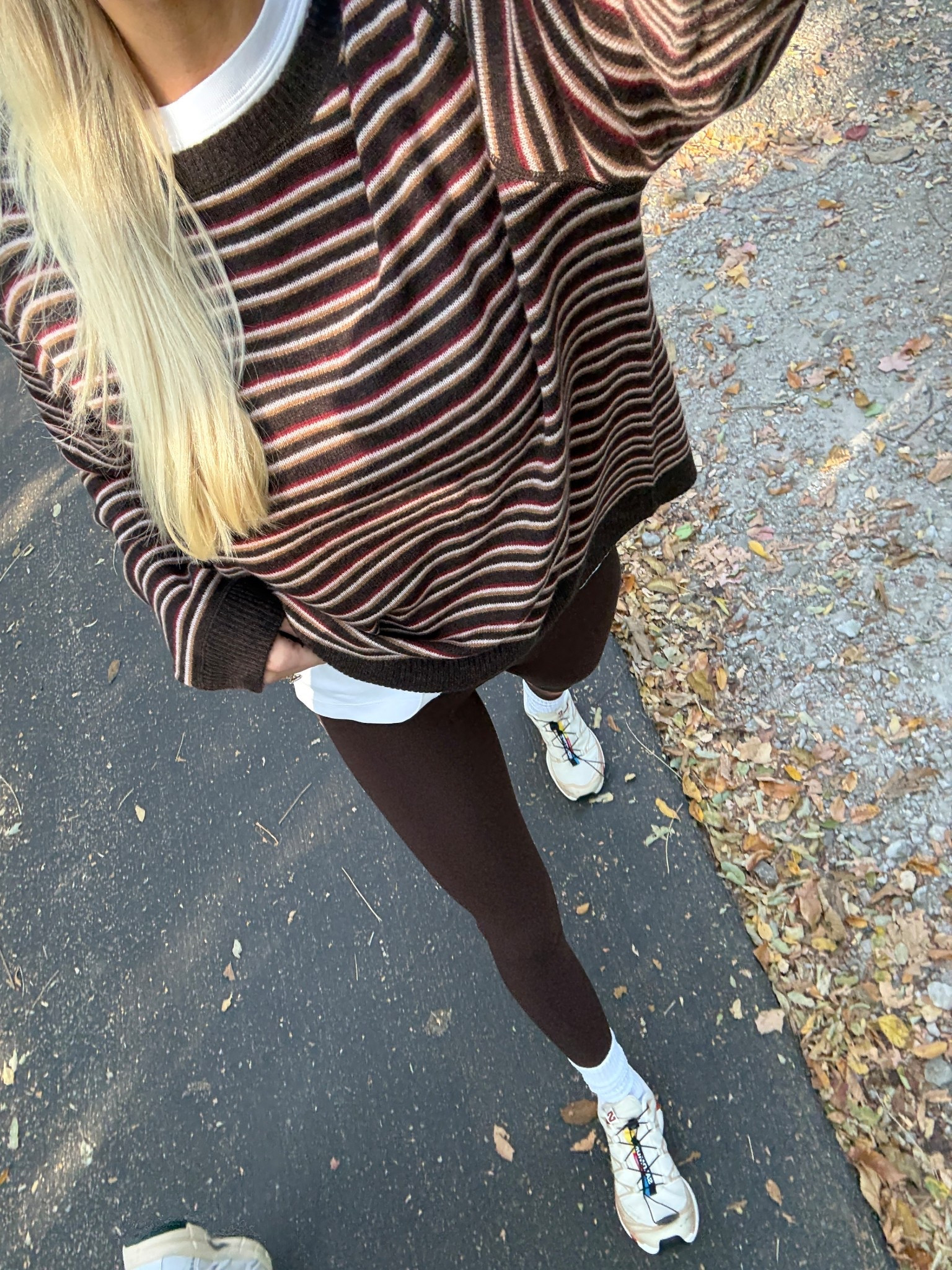 Fall walk outfit: Med in sweater, small in tee, 4 in leggings, true size in shoes. #kathleenpost

Athleisure, running errands, school drop off, school pick up, airport outfit, walking look, casual weekend

#LTKStyleTip #LTKSeasonal