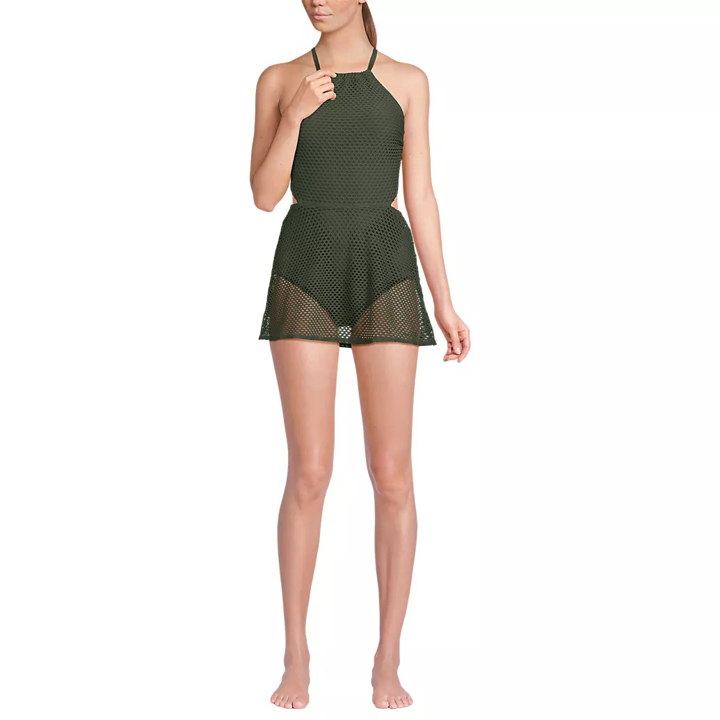 Women's Crochet Monokini Swim Dress Swimsuit | Lands' End (US)