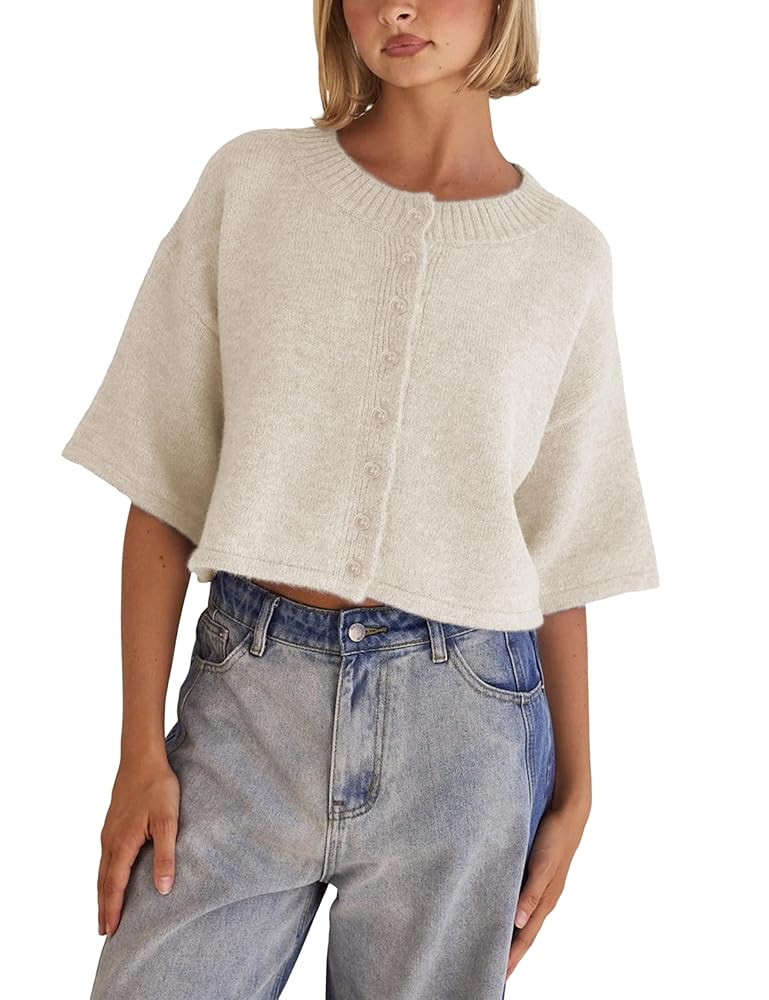 Springrain Cardigan Sweaters for Women Lightweight Knit Cropped Cardigan Button Up Solid Knitwear | Amazon (US)