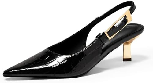 Coutgo Womens Slingback Kitten Heels Closed Pointed Toe Pumps Buckle Strap Wedding Party Dress Sh... | Amazon (US)