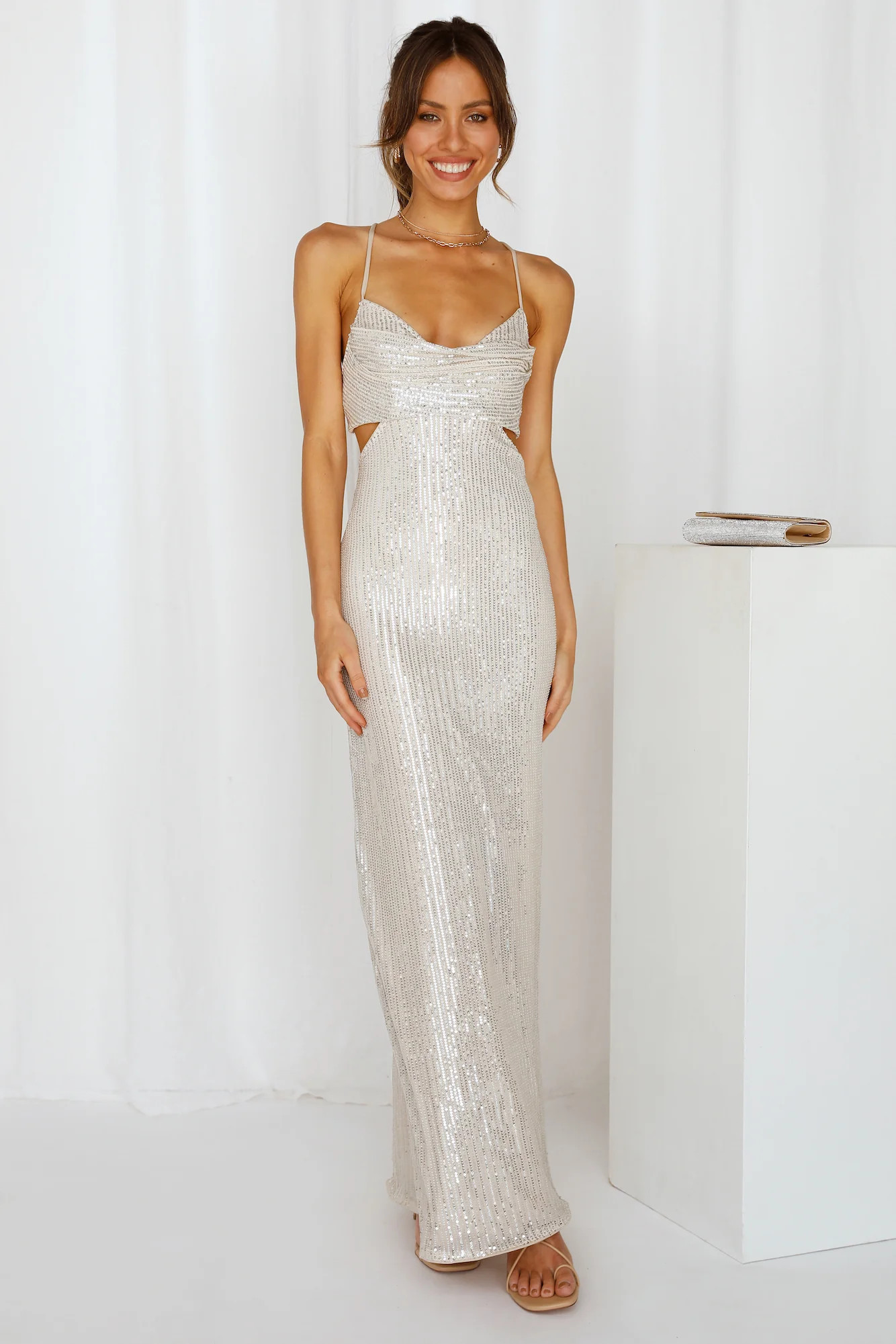 Sparkling Moment Maxi Dress Silver | Hello Molly (AU)