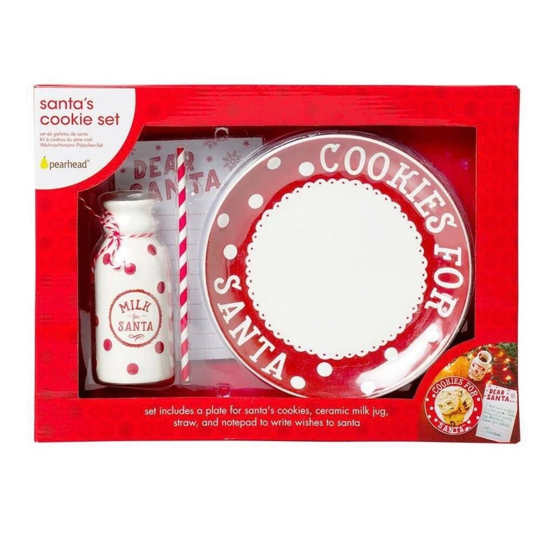 Santa Cookie Set Real Ceramic Plate Milk Jug Straw Note Pad | Etsy (US)