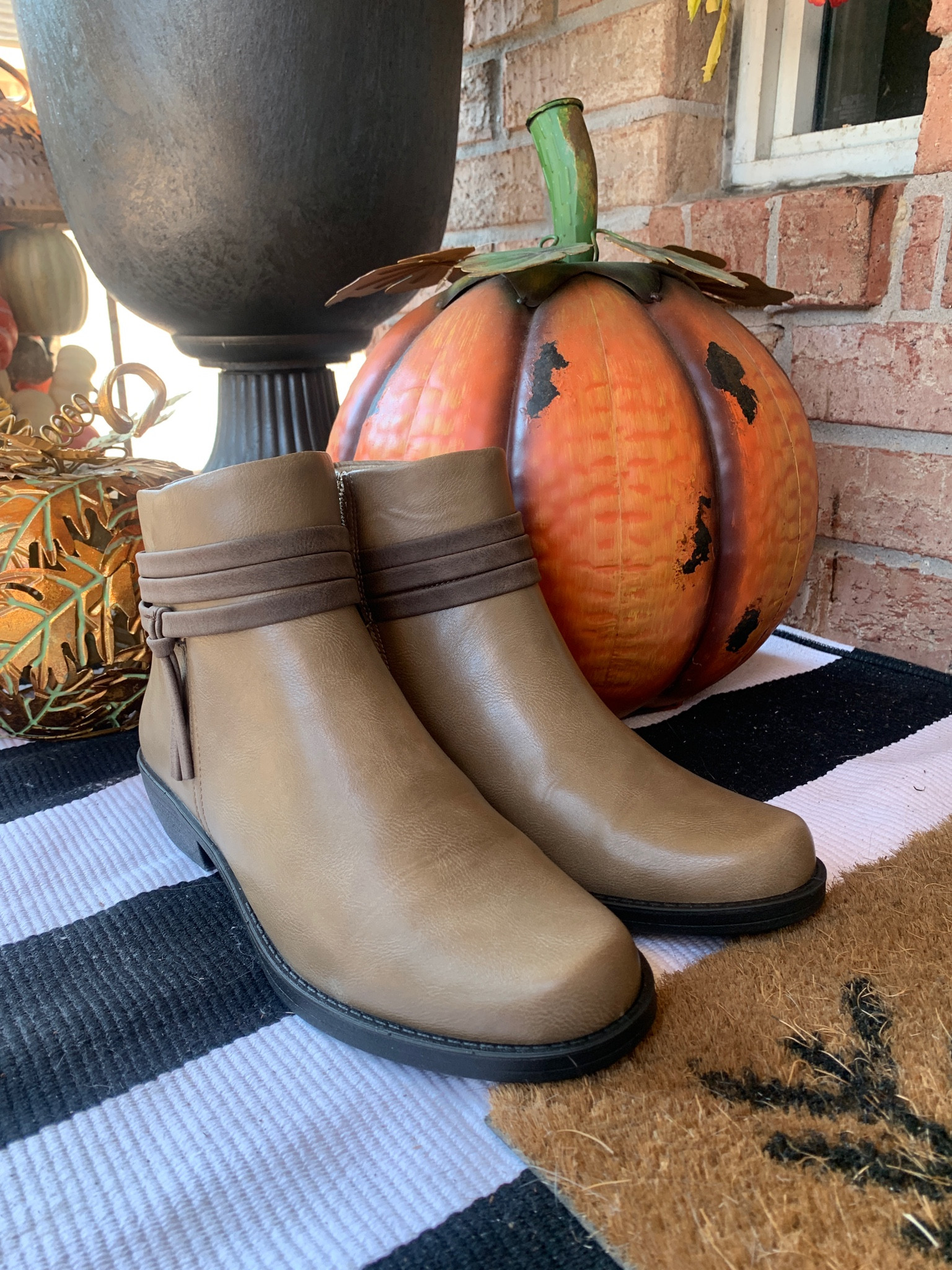 Fernanda by Easy Street Booties in Taupe.

So comfortable. Gorgeous detail. The perfect walking bootie for travel.

Sizes 6-10 Widths B-WW

Other colors-Brown, Gray & Black

#LTKshoecrush #LTKtravel #LTKSeasonal