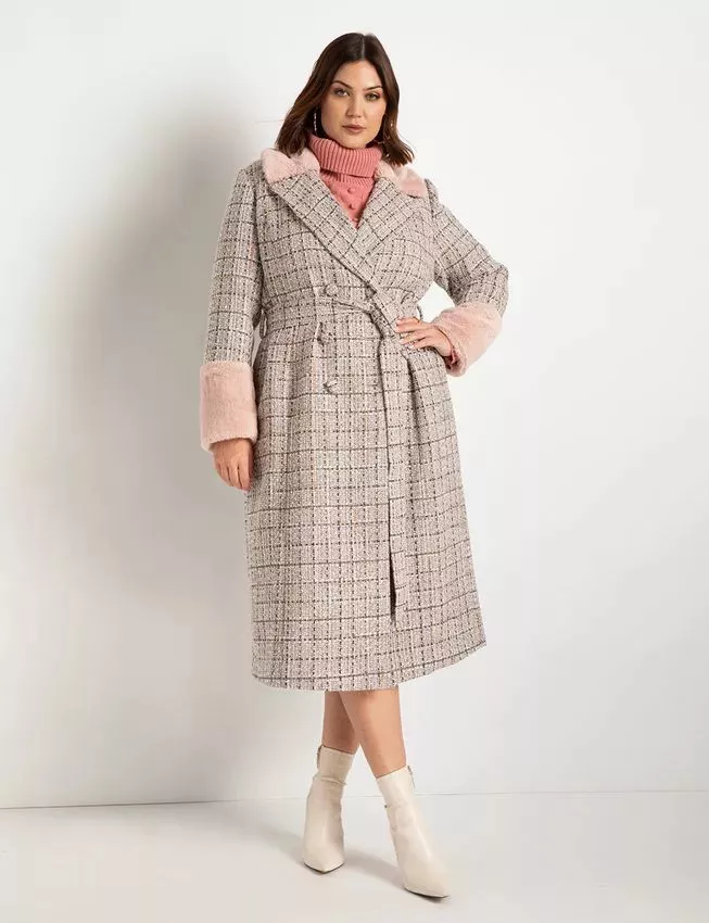 Belted Tweed Coat with Faux Fur … curated on LTK
