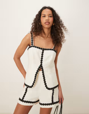 ASOS DESIGN tailored square neck top with rik rak trim in white - part of a set | ASOS (Global)