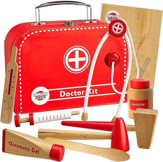 Dragon Drew Wooden Doctor Kit for Kids, Pretend Doctor Kit for Kids, Medical Kit for Toddler, Pre... | Amazon (US)