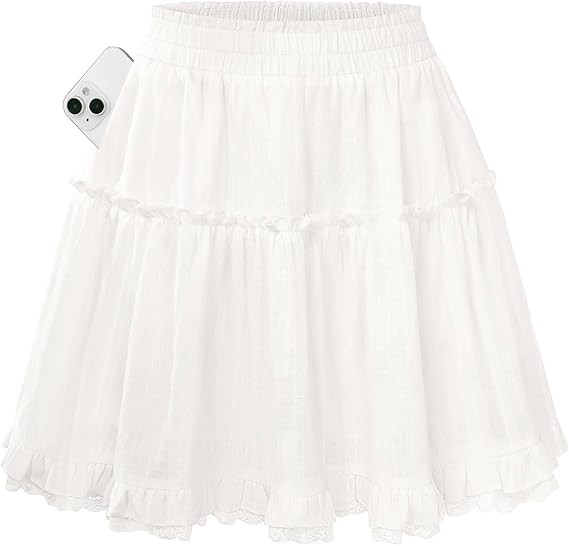 Kate Kasin Women Cotton Mini Skirts with Shorts Underneath, Ruffle Lace Skirt Flowy, Tiered Skort... | Amazon (US)
