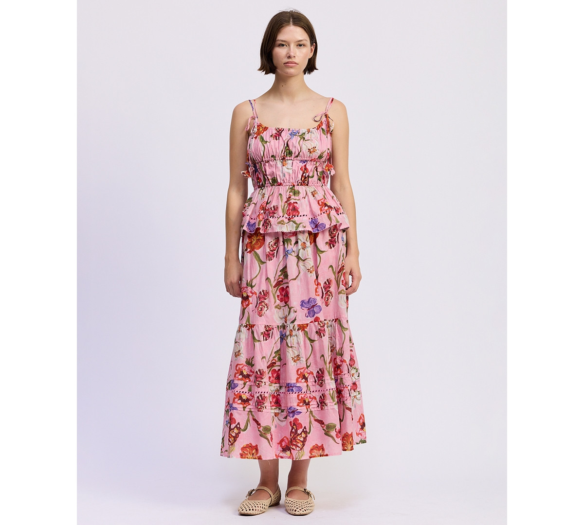 En Saison Women's Tusla Scoop Neck Peplum Top - Pink Multi | Macy's