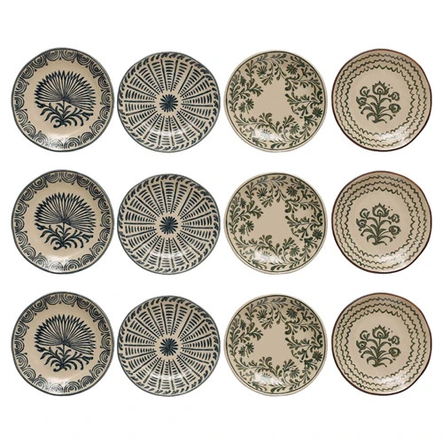 Phineas Traditional Cream Stoneware Multicolor Patterned Plate - Set of 12 | Kathy Kuo Home