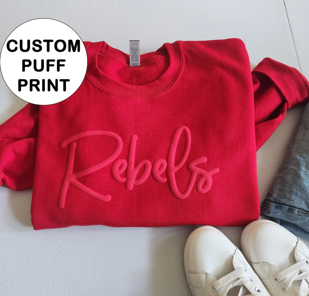 Puff Print Custom Team Name Sweatshirt Scool Mascot - Etsy | Etsy (US)