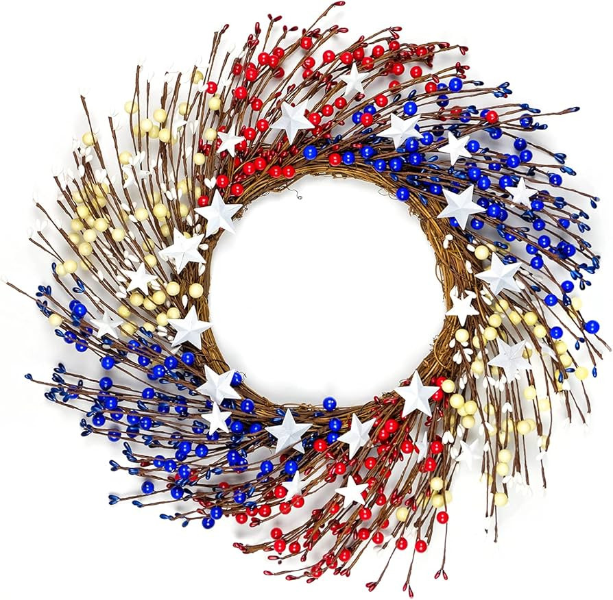 HomeKaren Fourth of July Wreath 18 inch, Patriotic Wreath for Front Door, Red White Blue Wreaths ... | Amazon (US)