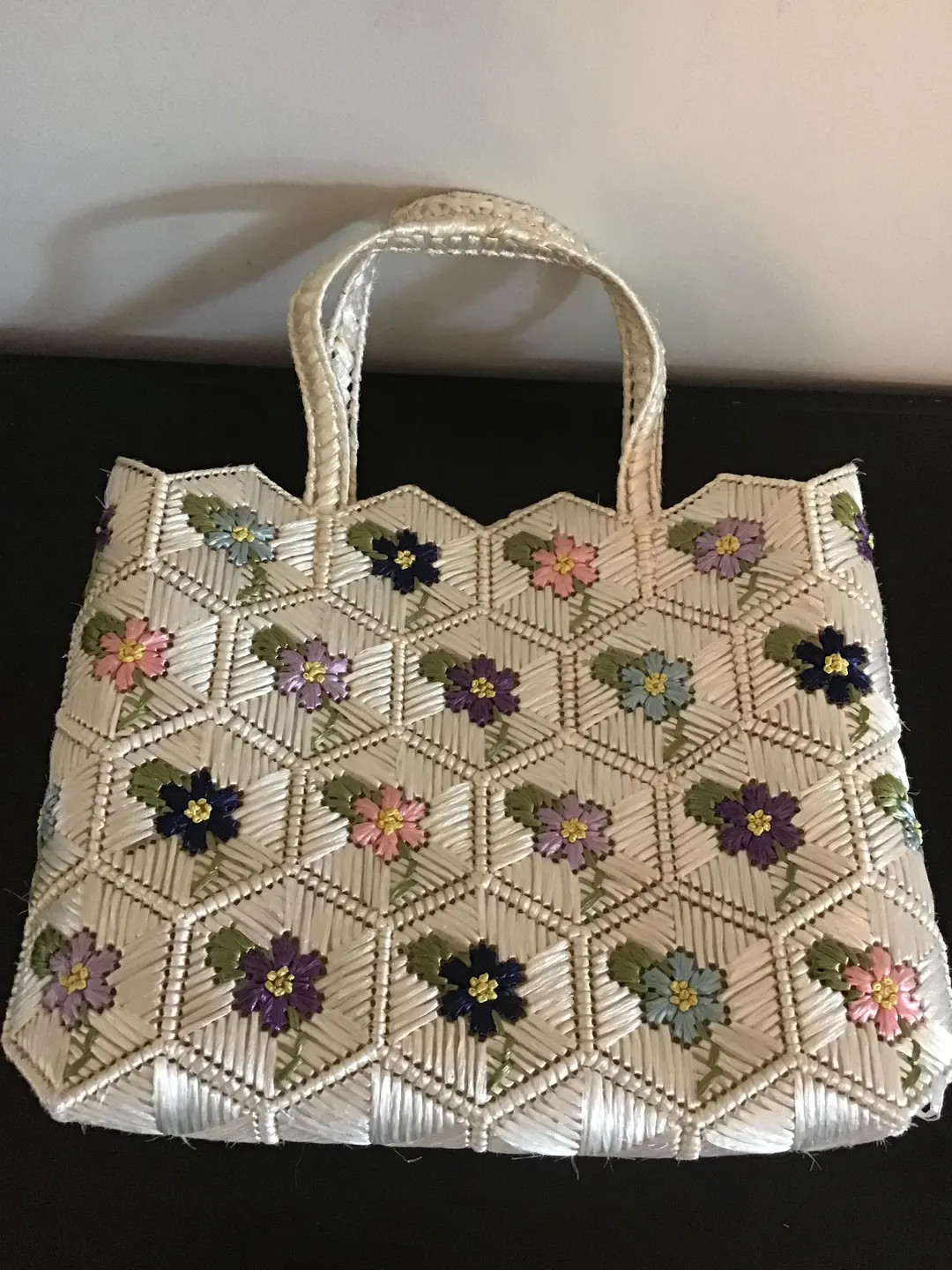 Vintage 60’s Raffia Floral Tote Bag Purse Multicolored Grannycore Feminine - Etsy | Etsy (US)