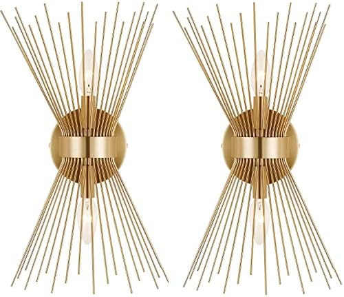 Adcssynd 2 Pack Wall Sconces, Gold Wall Sconce, Starburst Wall Sconces Set of Two Over Mirror, Mi... | Amazon (US)