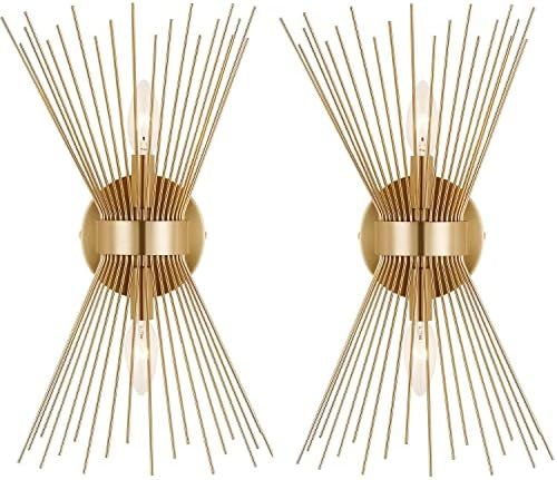 Adcssynd 2 Pack Wall Sconces, Gold Wall Sconce, Starburst Wall Sconces Set of Two Over Mirror, Mi... | Amazon (US)
