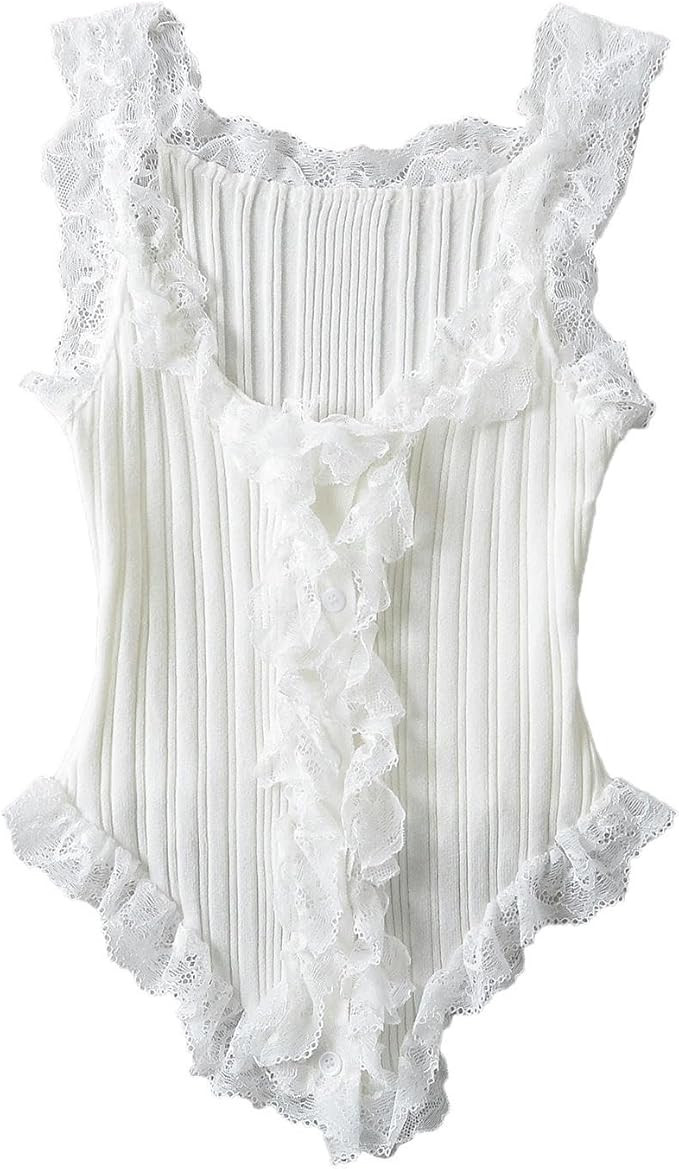 Girly Sweet lace Pit Casual Knitted Vest-White-S | Amazon (US)