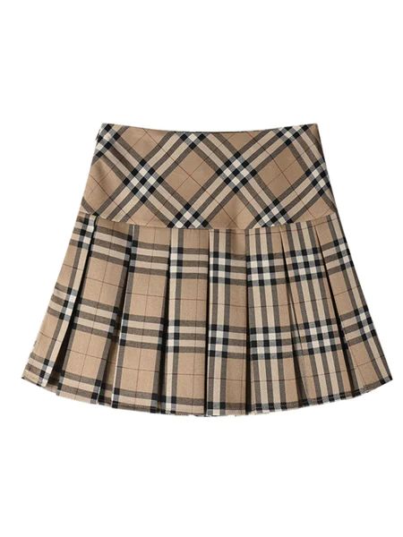 'Gabriella' Khaki Plaid Pleated Mini Skirt | Goodnight Macaroon