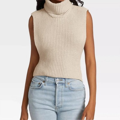 Womens Sleeveless Pullover Sweater Turtleneck Sweater Knt Tank Tops,Apricot - M | Target