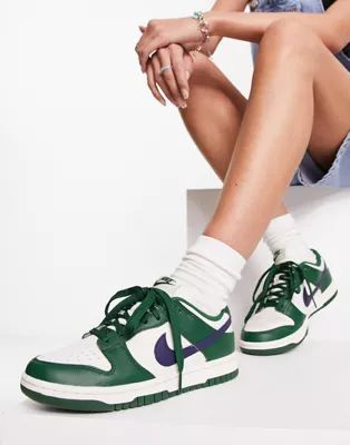 Nike Dunk Low sneakers in white and green | ASOS (Global)
