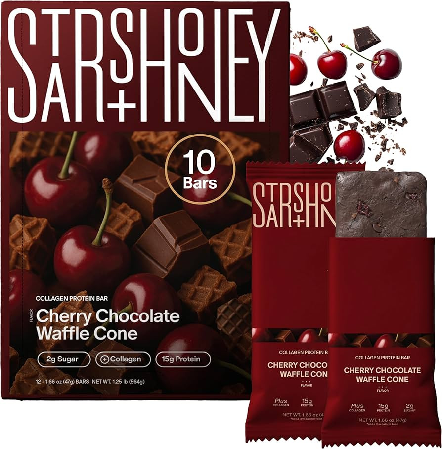 Stars + Honey Protein Bars - Cherry Chocolate Waffle Cone, 15g Protein, 2g Sugar, w/Collagen Keto... | Amazon (US)