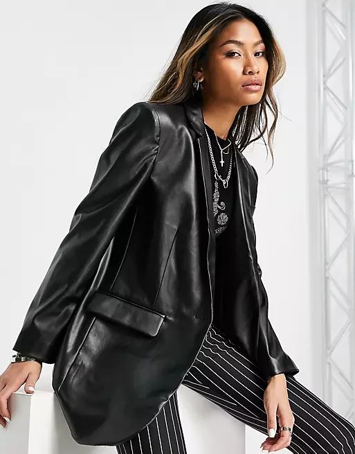 Only faux leather blazer in black | ASOS (Global)