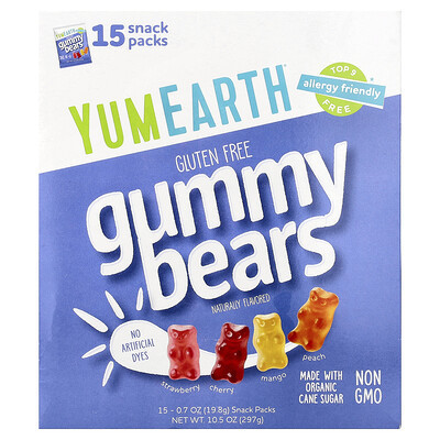 YumEarth, Gummy Bears, Assorted Fruit, 15 Snack Packs, 0.7 oz (19.8 g) Each | iHerb