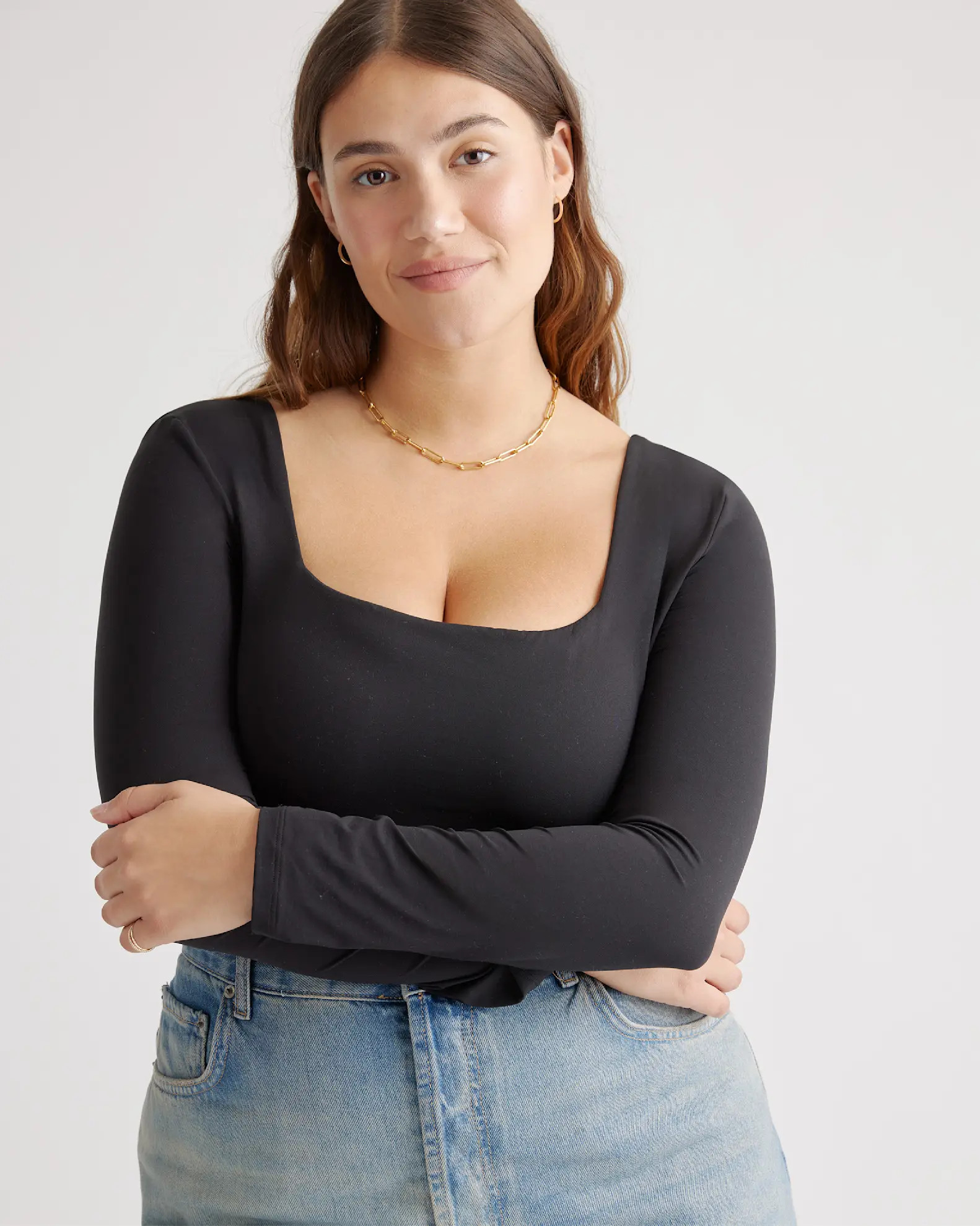 Second Skin Square Neck Long Sleeve Bodysuit | Quince