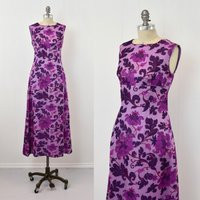 1960S Purple Floral Thai Gown Party Maxi Dress | Etsy (US)