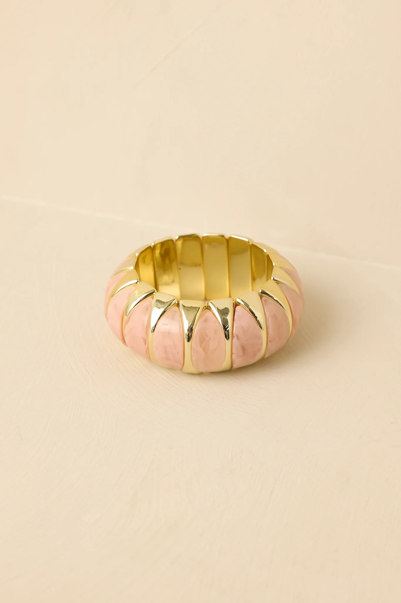 Hold On Gently Light Pink & Gold Sculptural Bead Stretch Bracelet | Red Dress